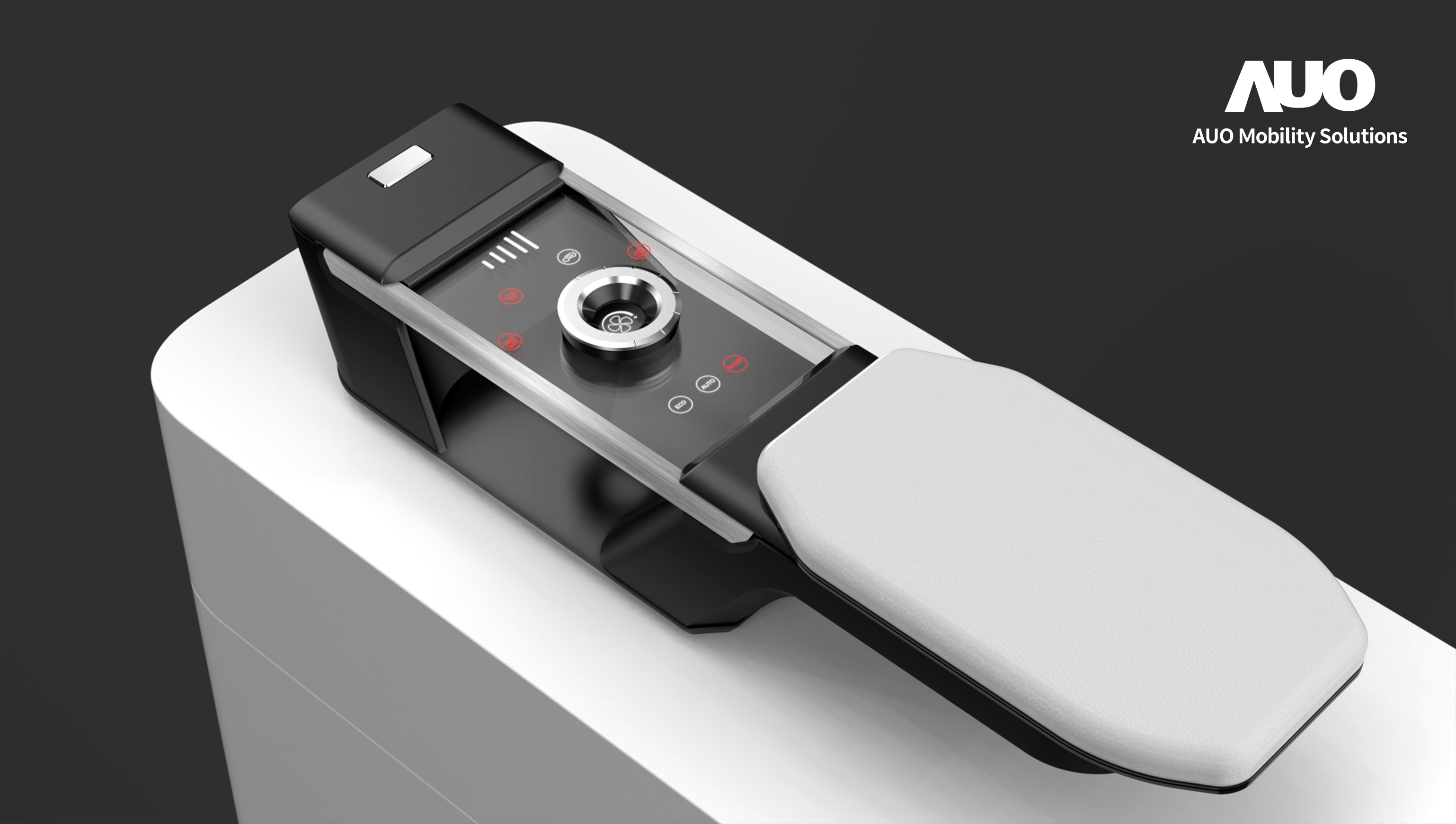 友達智慧移動全新發表INVISY隱形科技系列，CrystalSense Console以最簡約的機構設計，提供直覺控制的主動觸覺回饋與壓力感測，並且動態呈現、僅在需要時顯示，打造未來座艙的極致互動體驗。