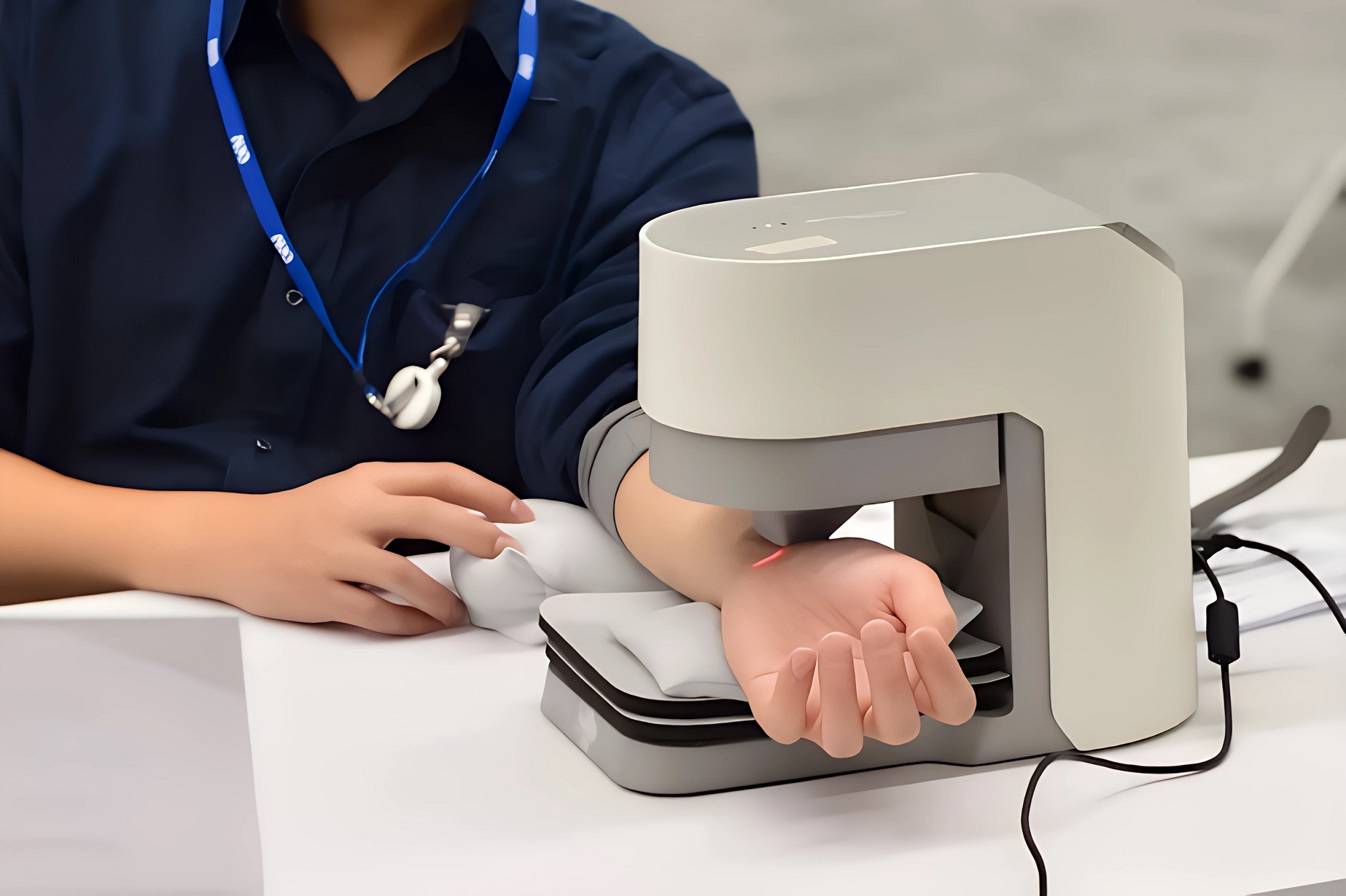 友達耘康中醫數位化檢測解決方案之脈象檢測系統採用高靈敏多點式壓力感測器，可真實還原「寸、關、尺」三部脈象量測結果